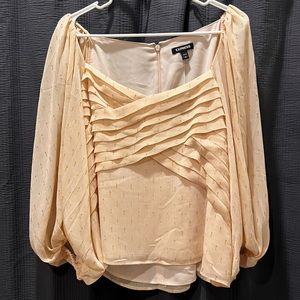 Pleated Blush Blouse- Gold Accents NWT Sz L